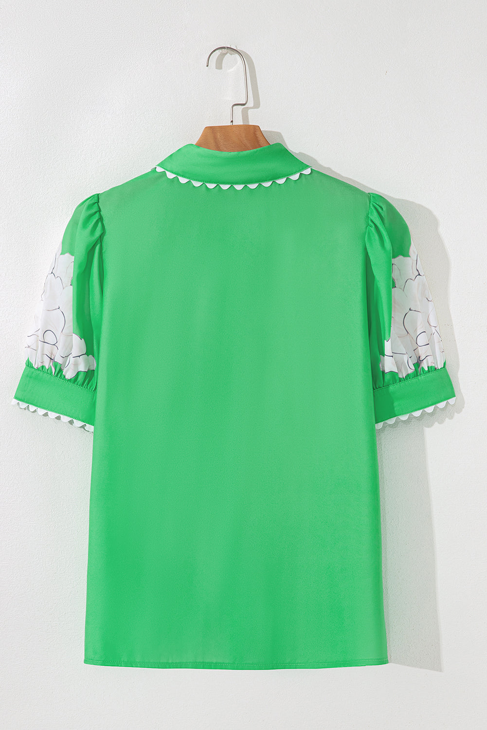 Green Floral Ric Rac Edge Puff Short Sleeve Shirt eAura