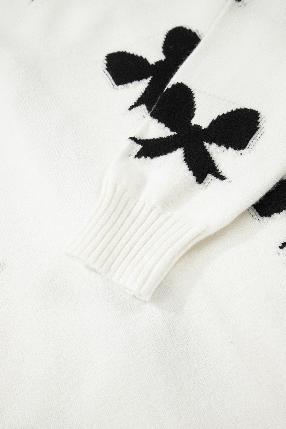 White Lace-up Bow Pattern Sweater Cardigan - eAura