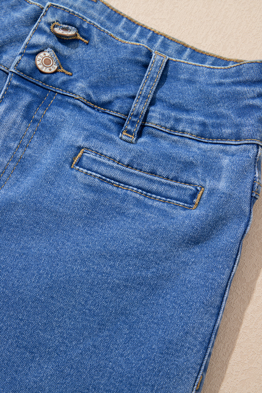 Double Button High Rise Straight Leg Jeans - eAura