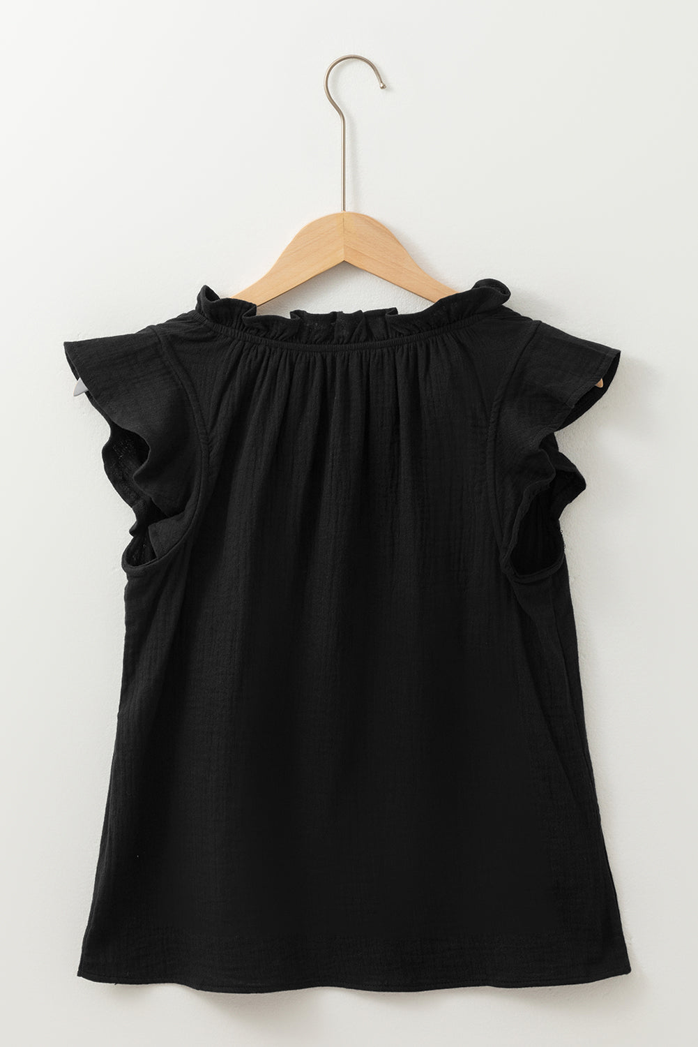 Black Ruffled Shoulder V Neck Shift Tank Top eAura