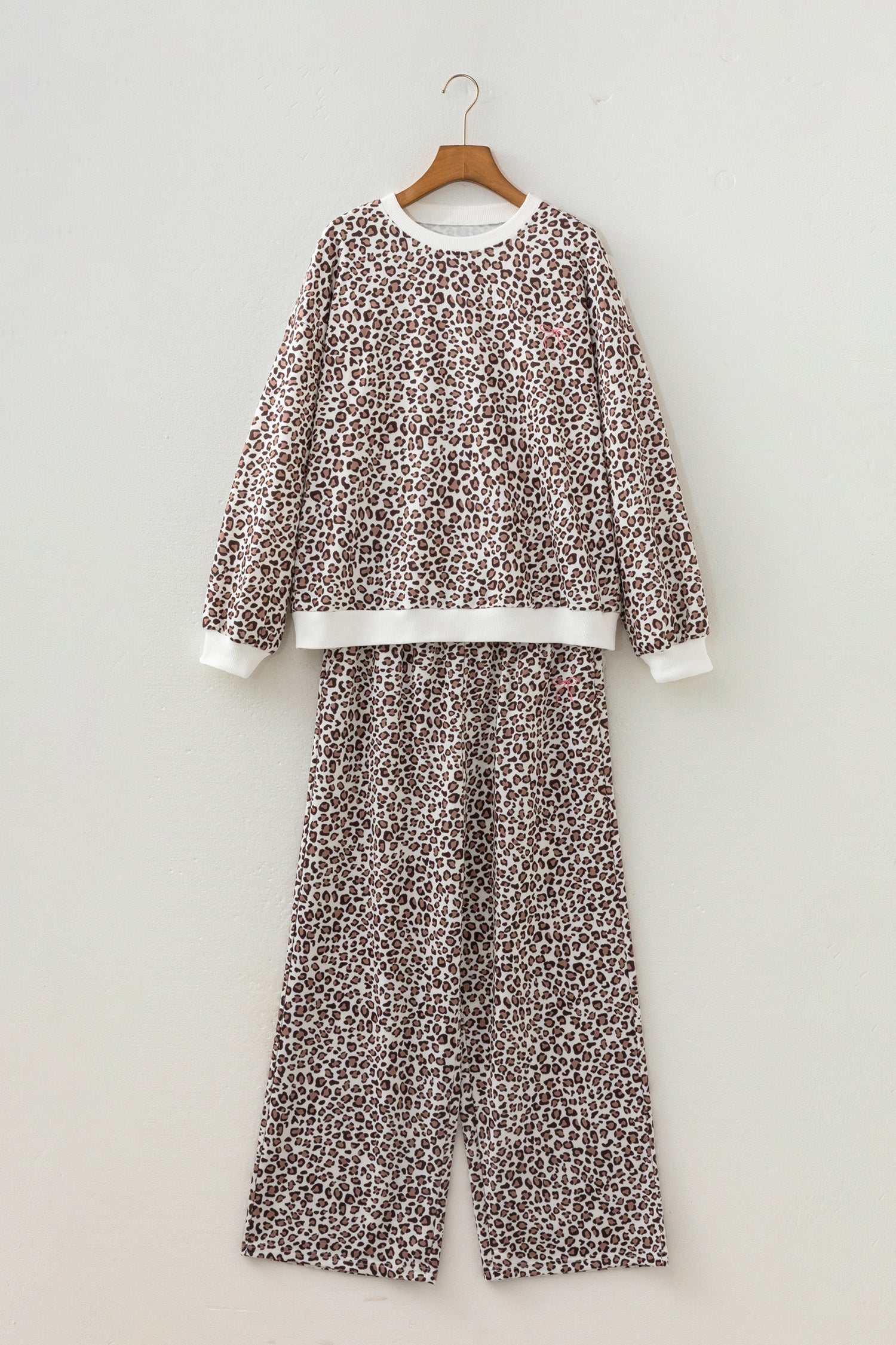Leopard Print Embroidery Colorblock Details Pant Set – Khaki