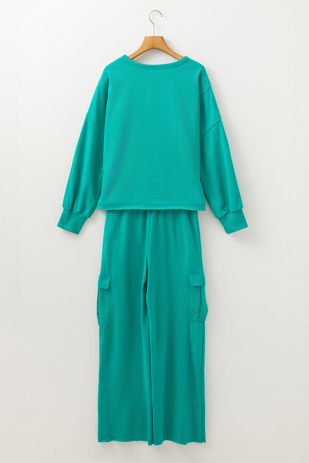 Lapis Solid Colour Mineral Wash Pullover Top and Cargo Trousers Set eAura
