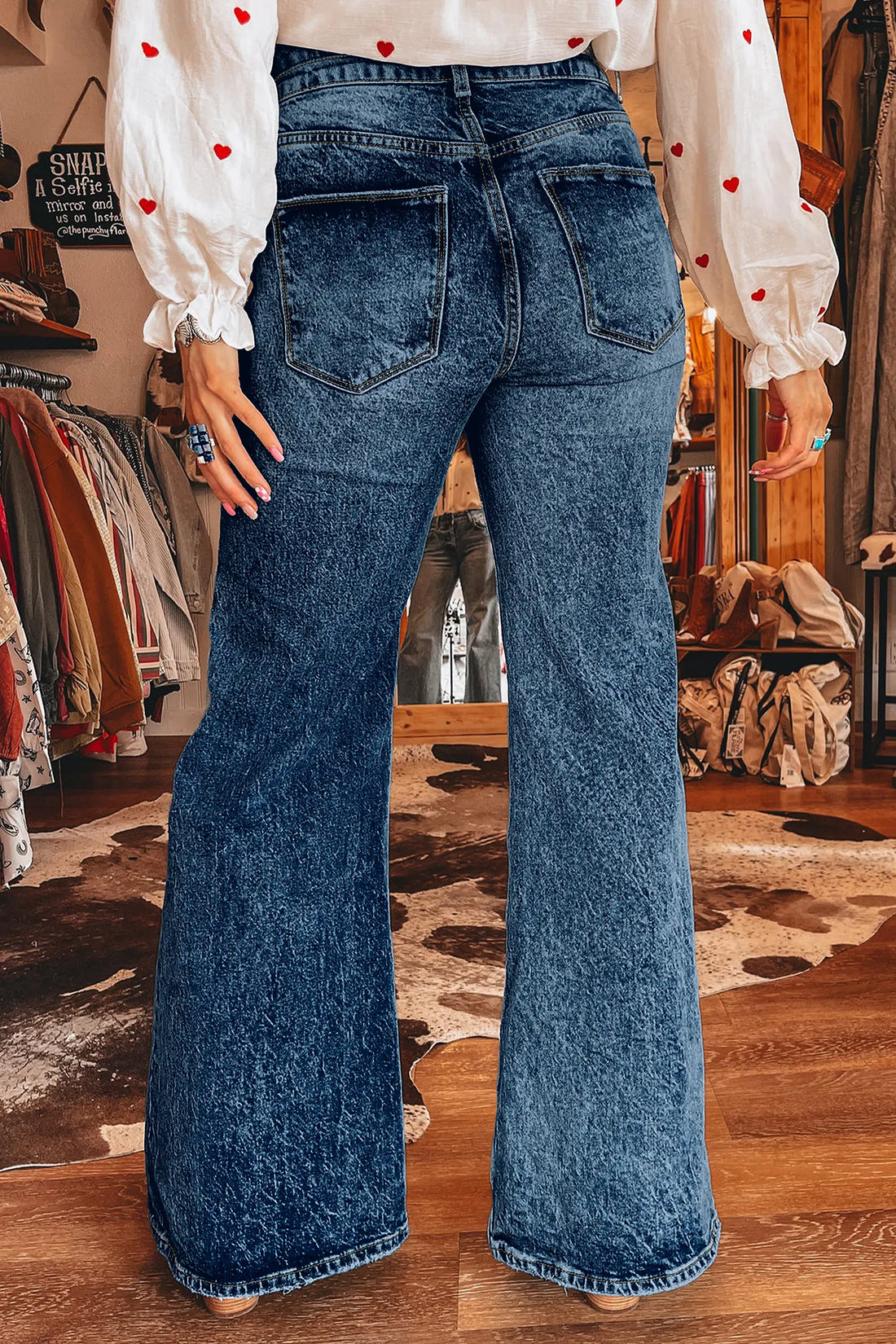 Acid Wash Pocket Detail Flare Jeans – Sail Blue