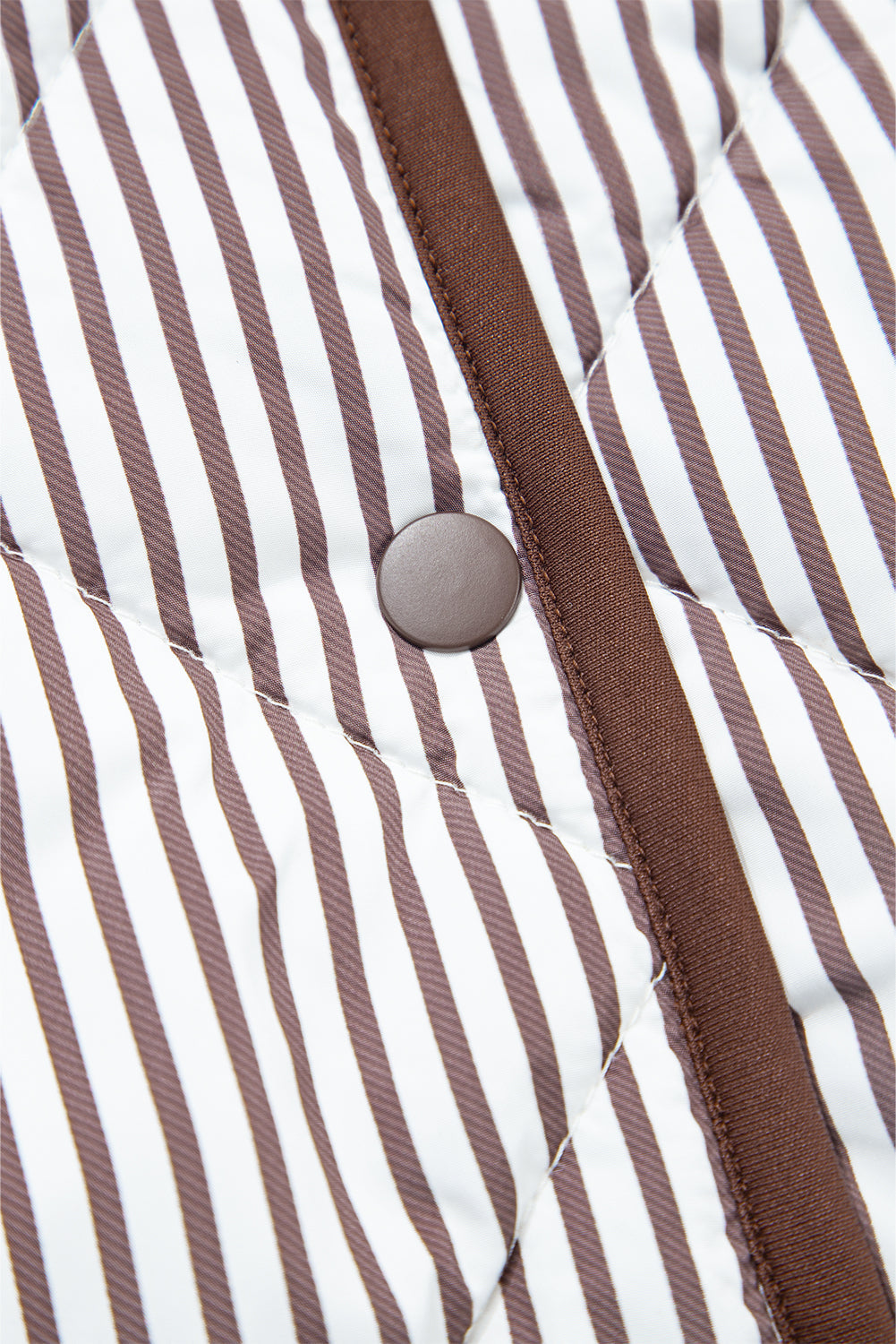 Brown Stripe Contrast Trim Snap Button Collared Vest - eAura