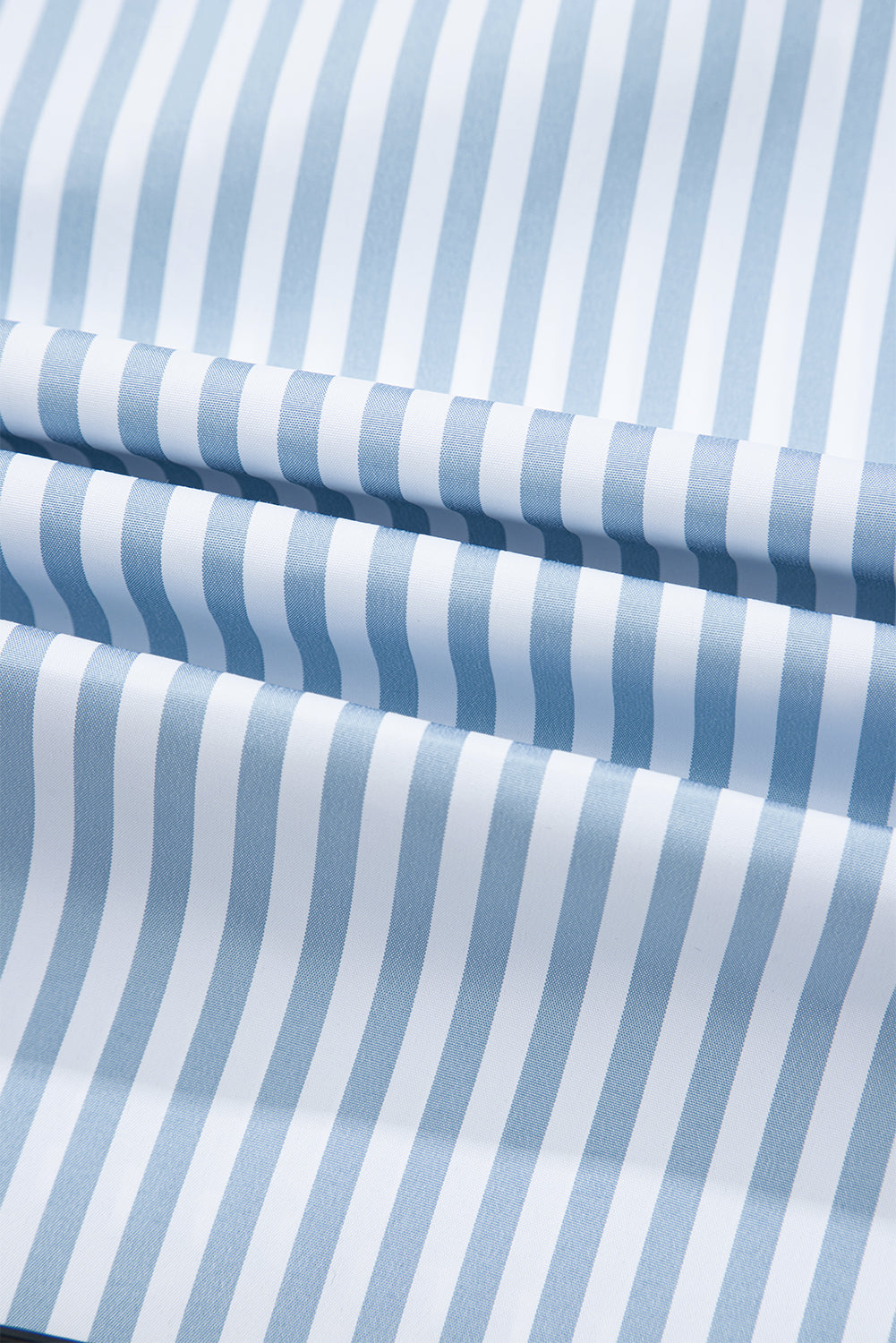 Stripe Shirred Half Collared Long Sleeve Blouse - eAura