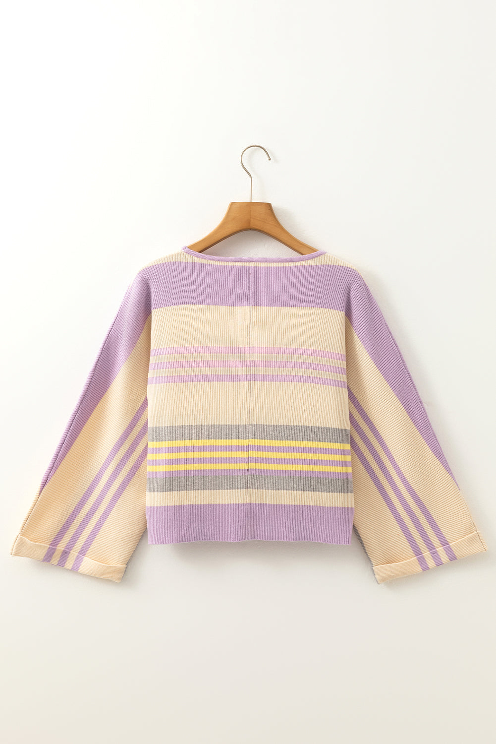 Purple Stripe Borderline Rib Knit Cuffed Dolman Sleeve Sweater eAura