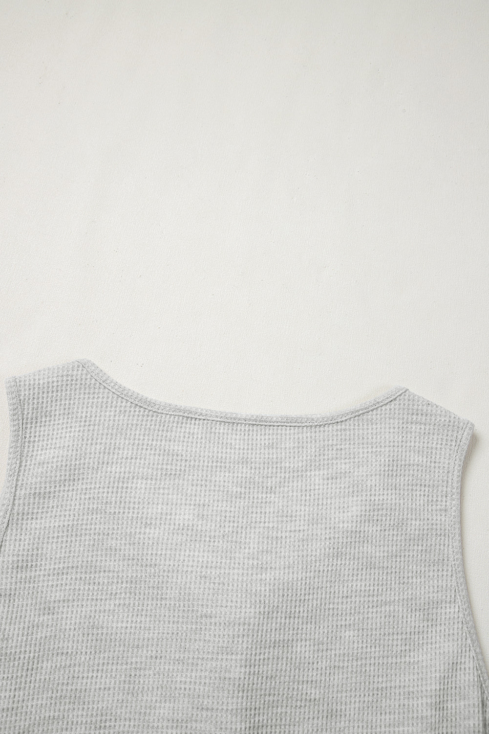 Light Grey Waffle Knit Sleeveless Buttoned Front Drawstring Waist Romper eAura