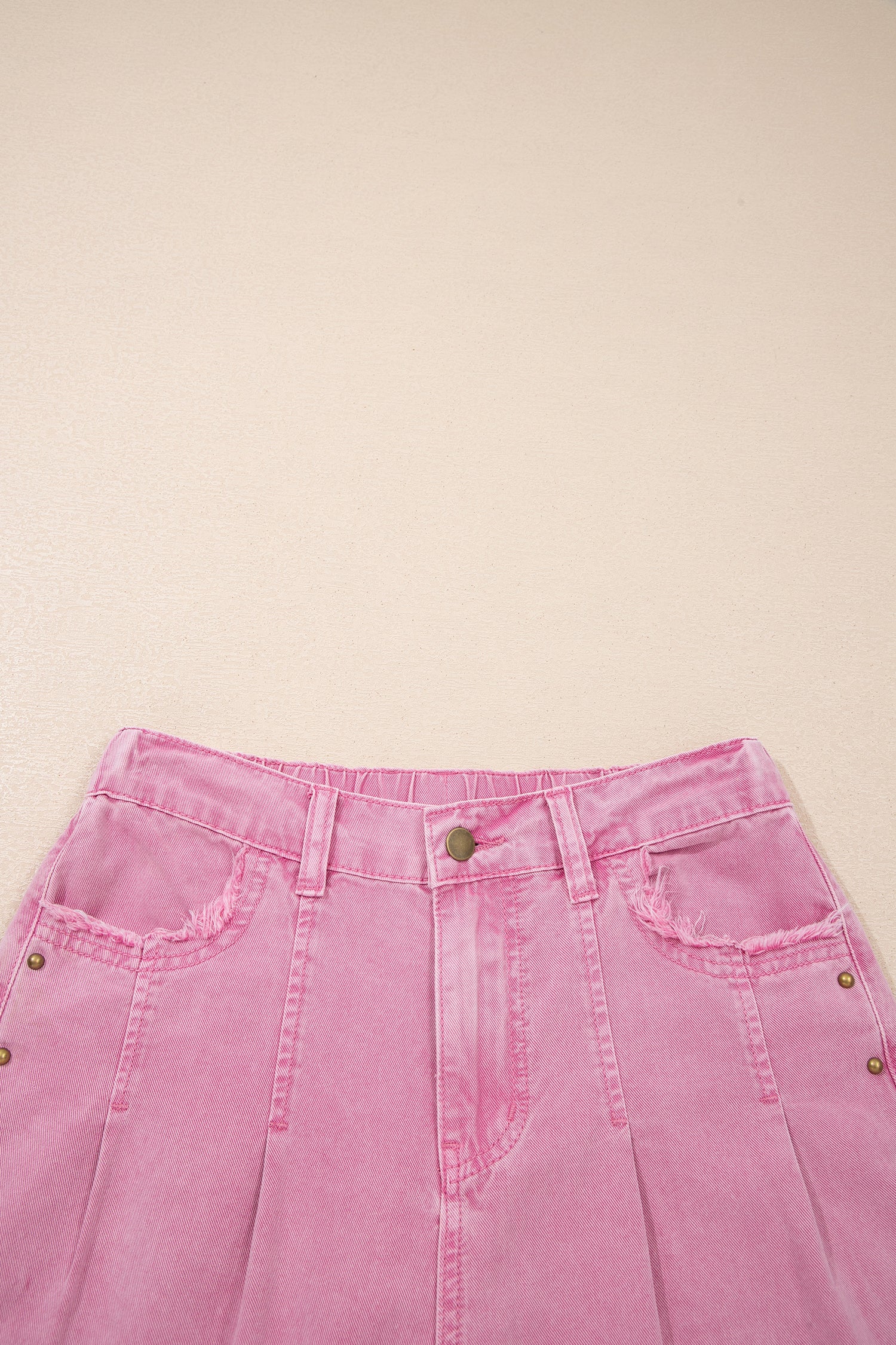 High Waist Rivet Side Detail Wide Leg Split Jeans – Pink