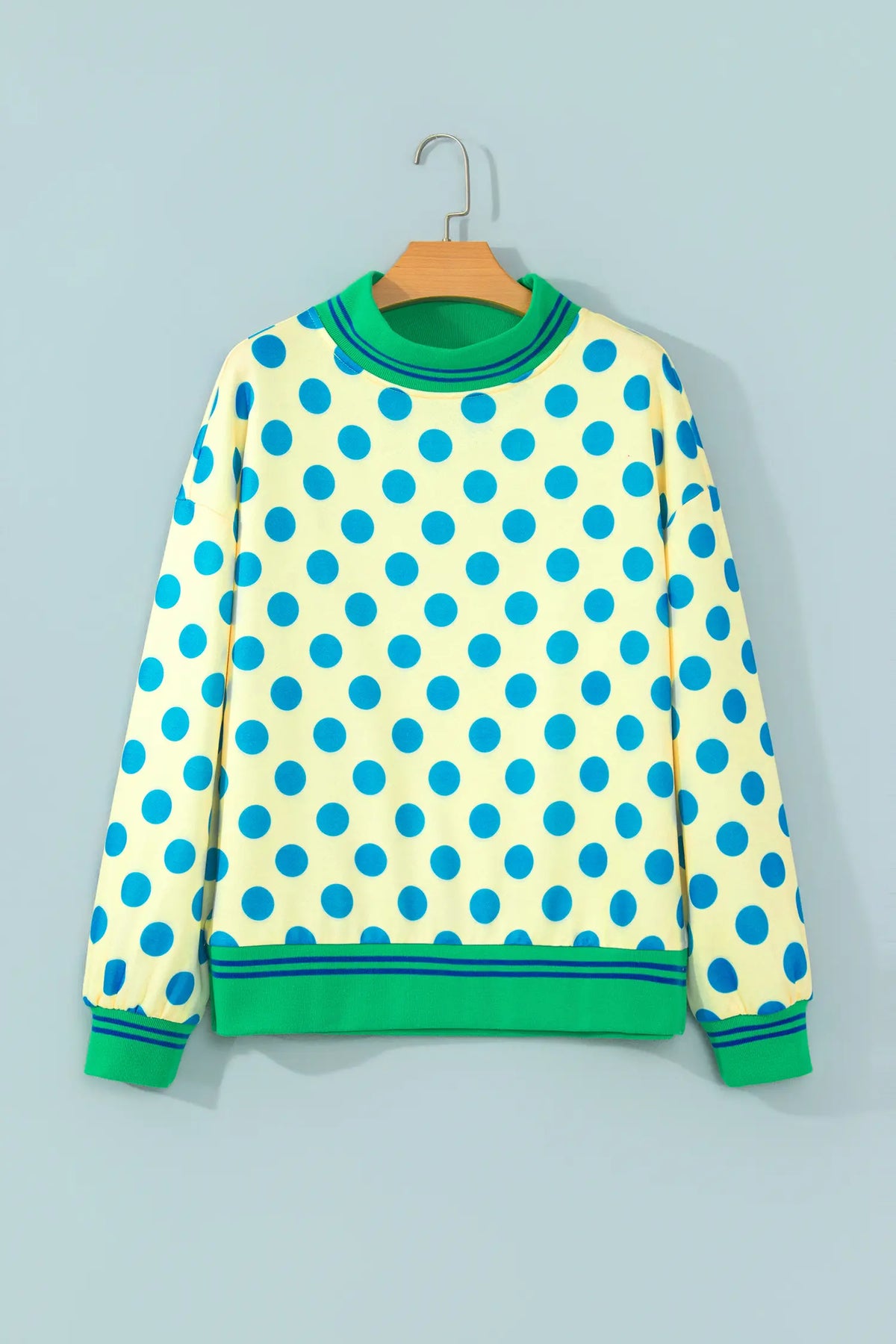 Mock Neck Sweatshirt - Polka Dot Striped Trim