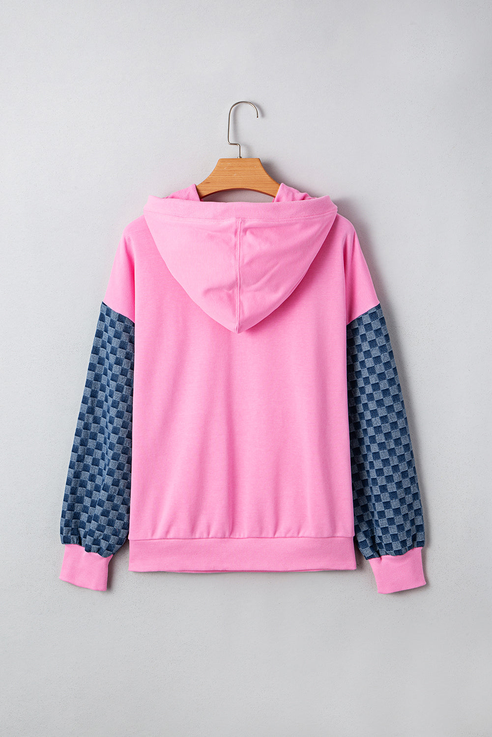 Checkered Kangaroo Pocket Half Zip Hoodie - eAura