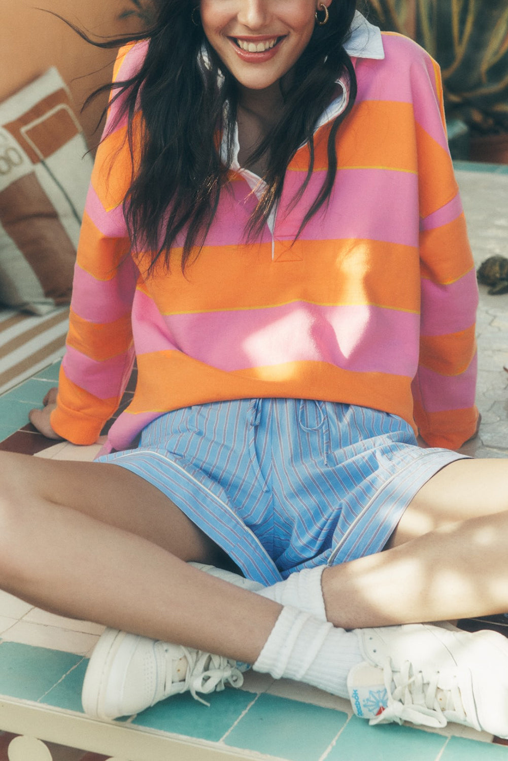 Yellow Stripe Colour Block Polo Collar Sweatshirt eAura