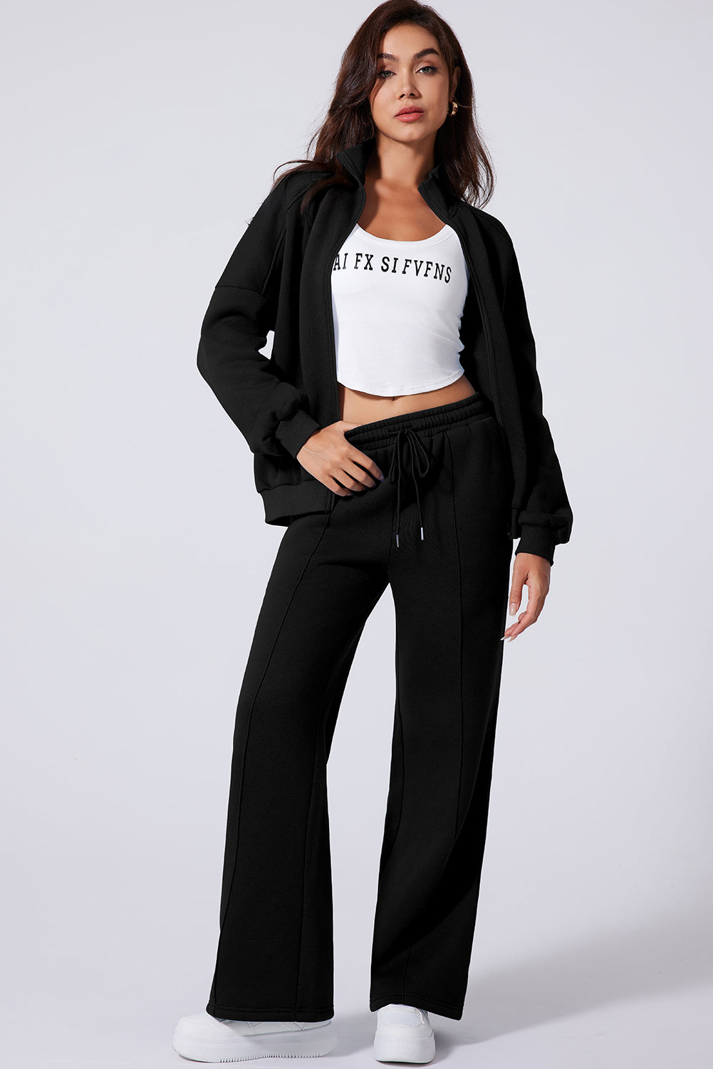 Drop Shoulder Zip Up Jacket Drawstring Joggers Co-ord Set - Activewear/Activewear Sets