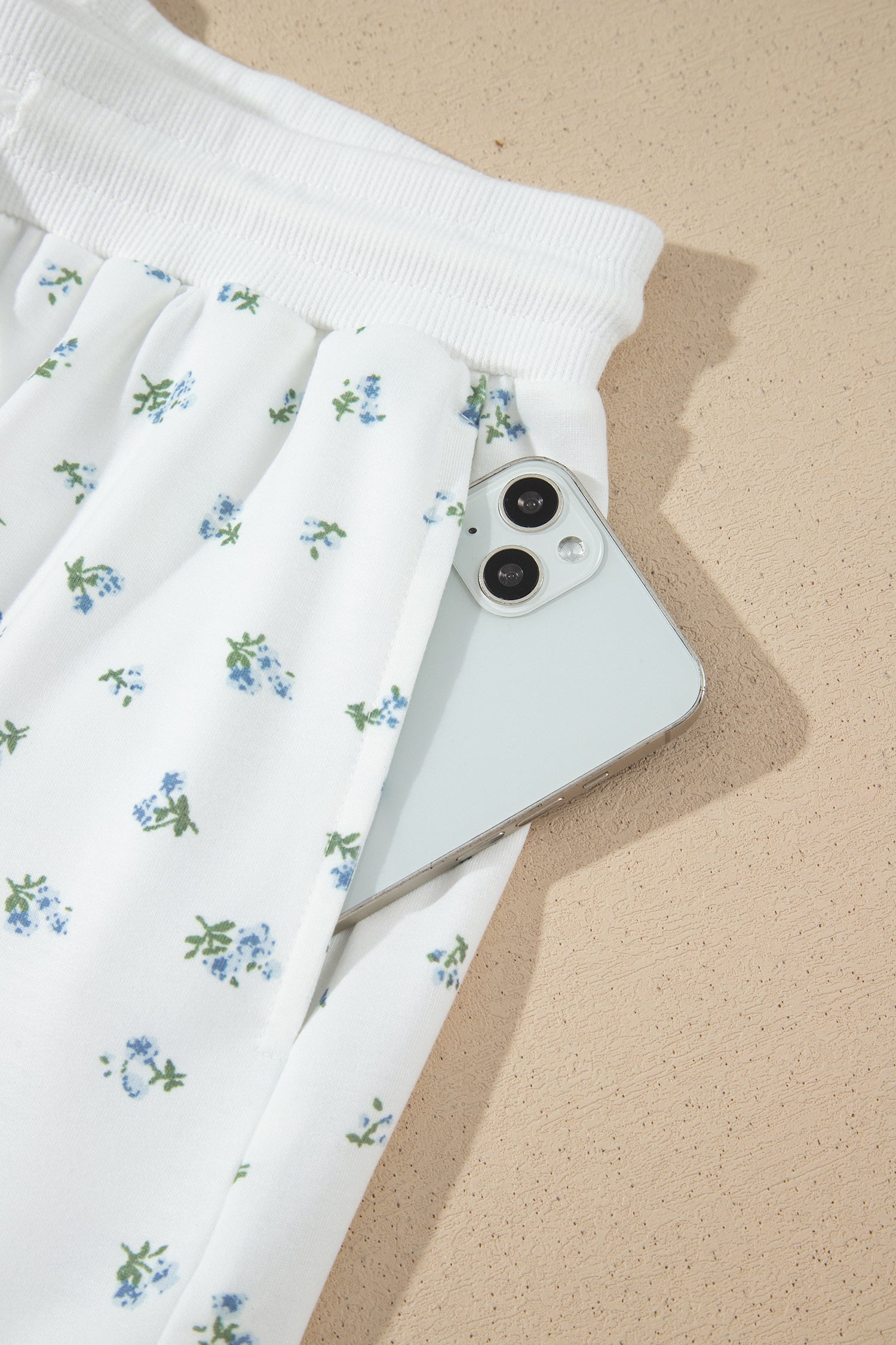 Floral Print Half Zip Top Matching Short Set – White