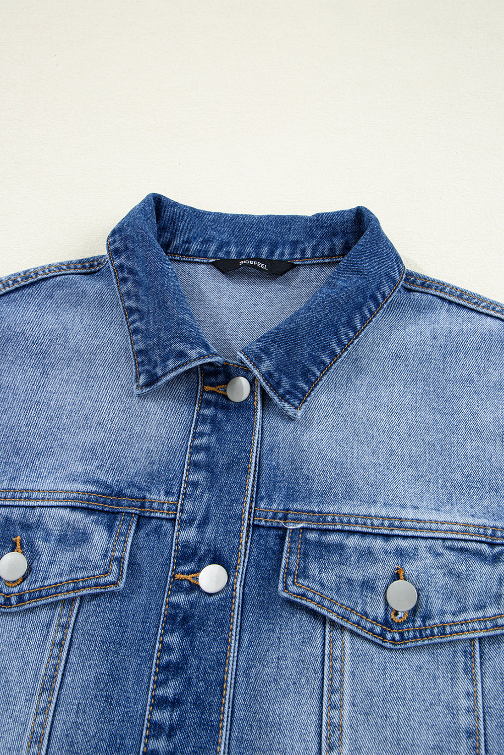 Peacock Blue Raw Edge Ruffled Short Sleeve Denim Jacket eAura