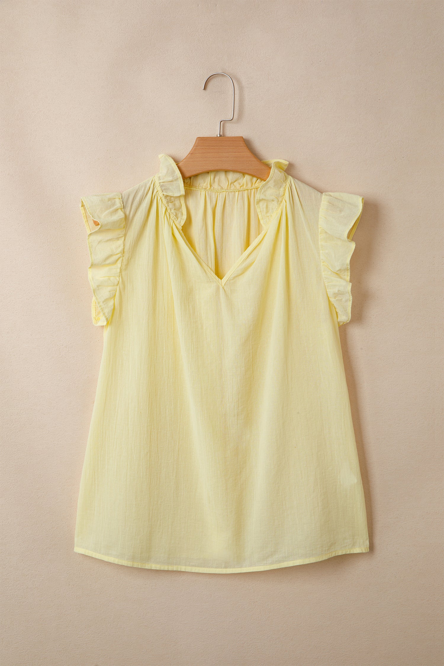 V Neck Ruffle Trim Sleeveless Shift Top – Yellow Cream