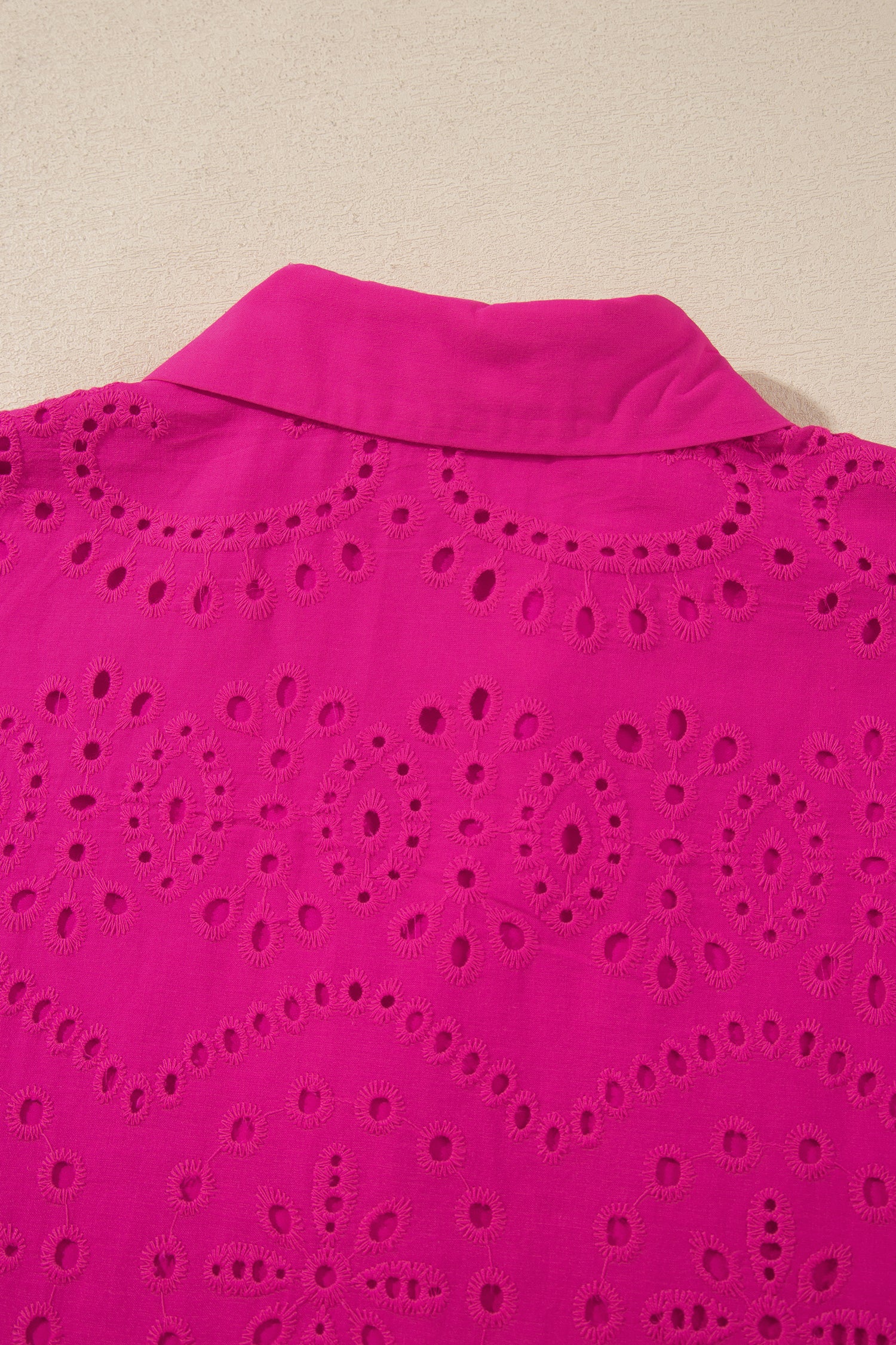 Solid Color Eyelet Embroidered T Shirt Mini Dress – Rose Red