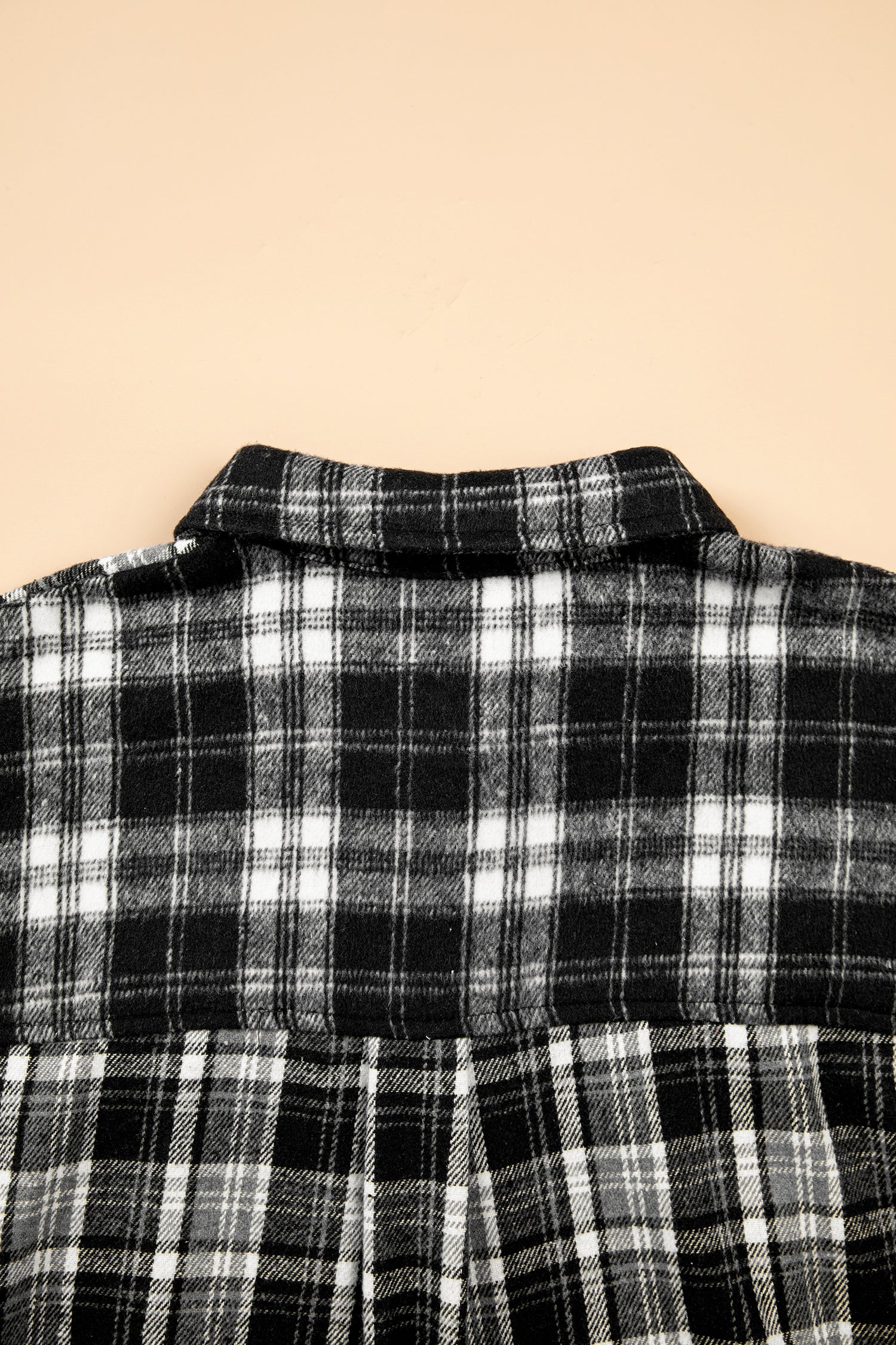 Plaid Long Sleeve V Neck Shift Plus Size Shirt Jacket – Black
