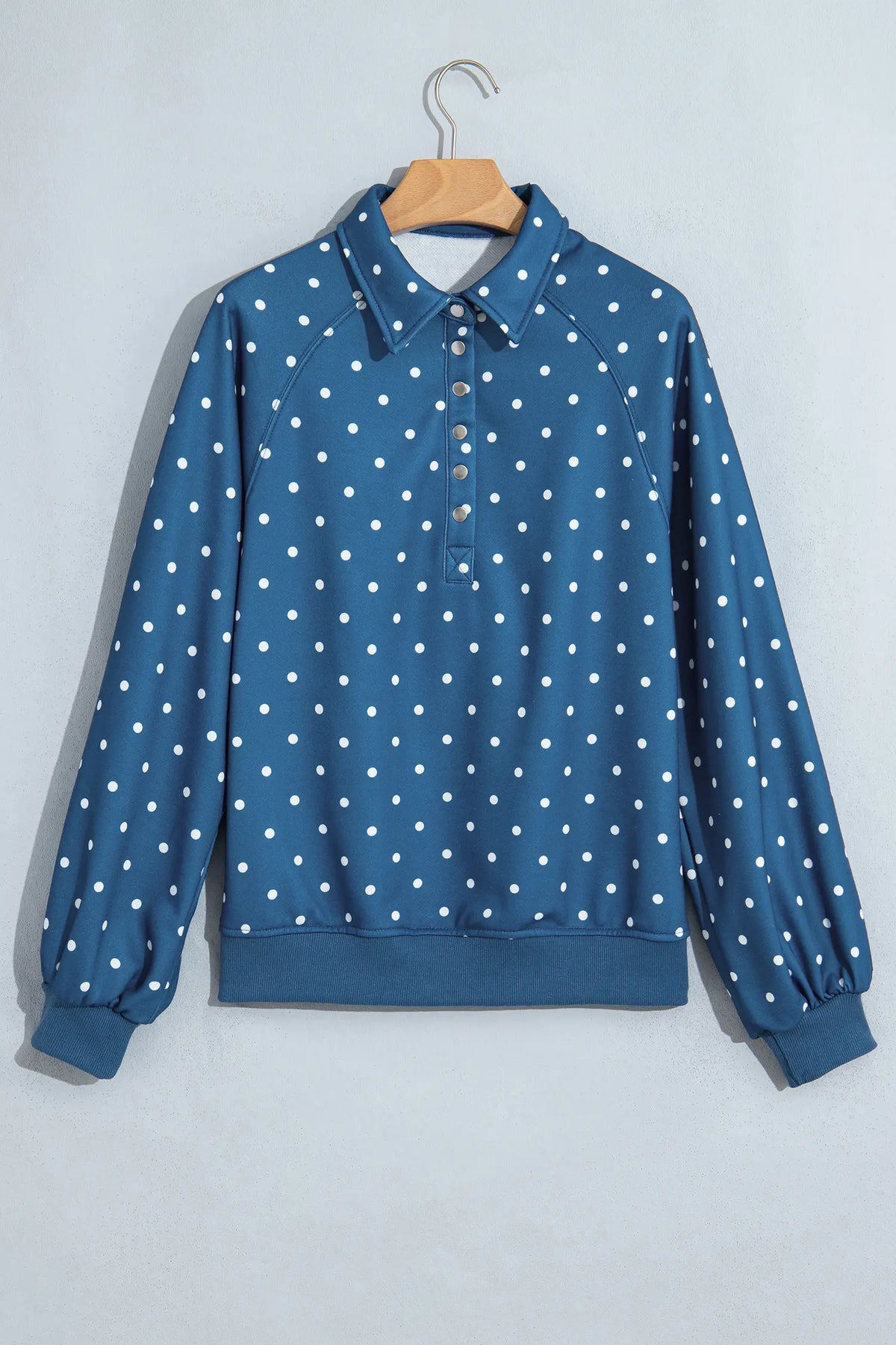 Polka Dot Print Metal Button Collar Casual Pullover Sweatshirt – Pink