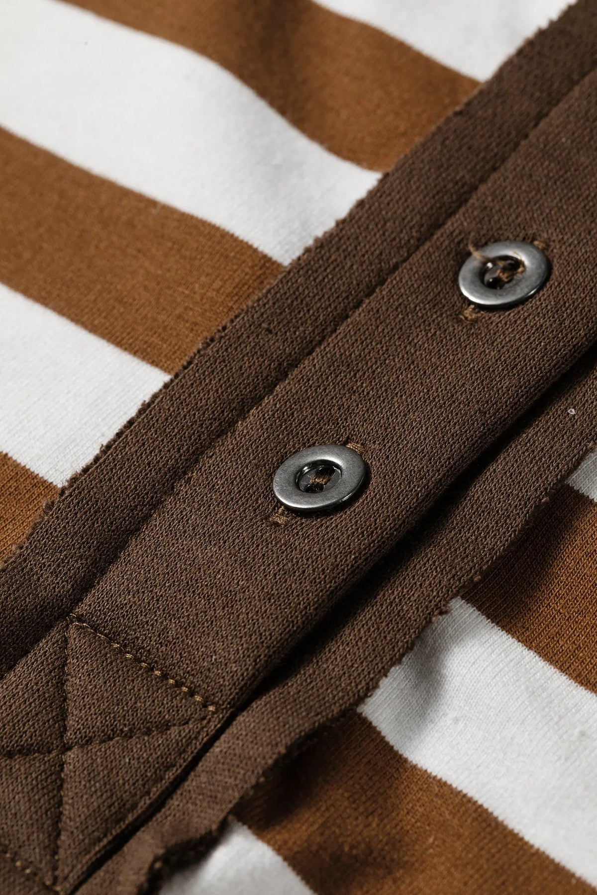 Exposed Seam Colour Block Patchwork Button Placket Sweatshirt – Brown Stripe