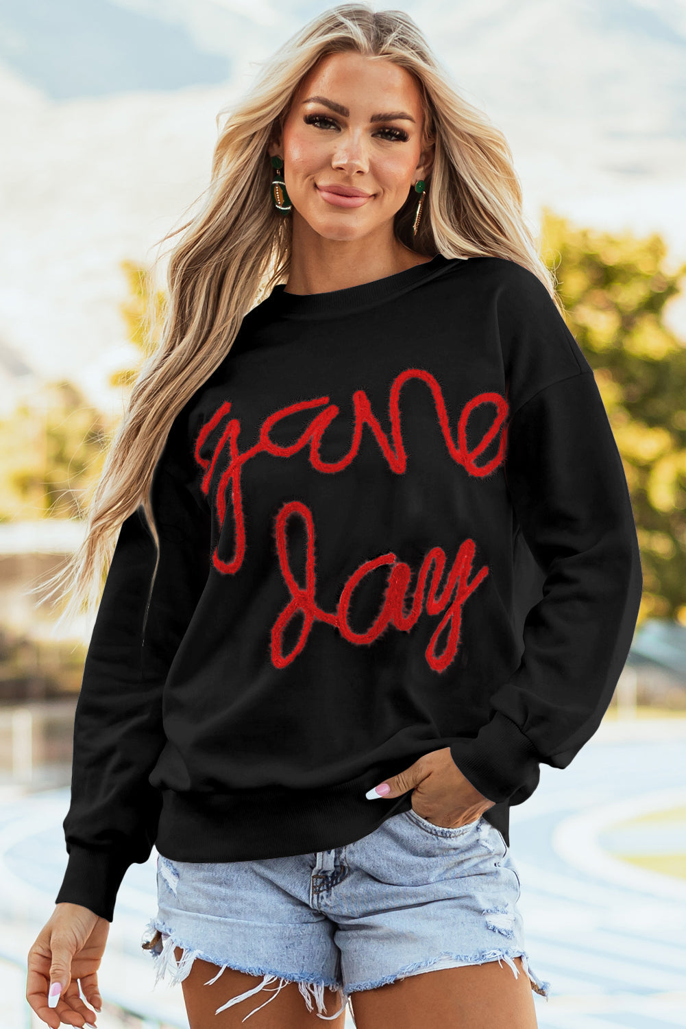 White Tinsel Game Day Drop Shoulder Graphic Sweatshirt eAura