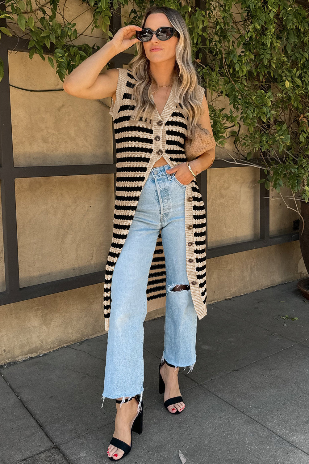 Buttoned Front Pencil Midi Sleeveless Sweater Dress - eAura