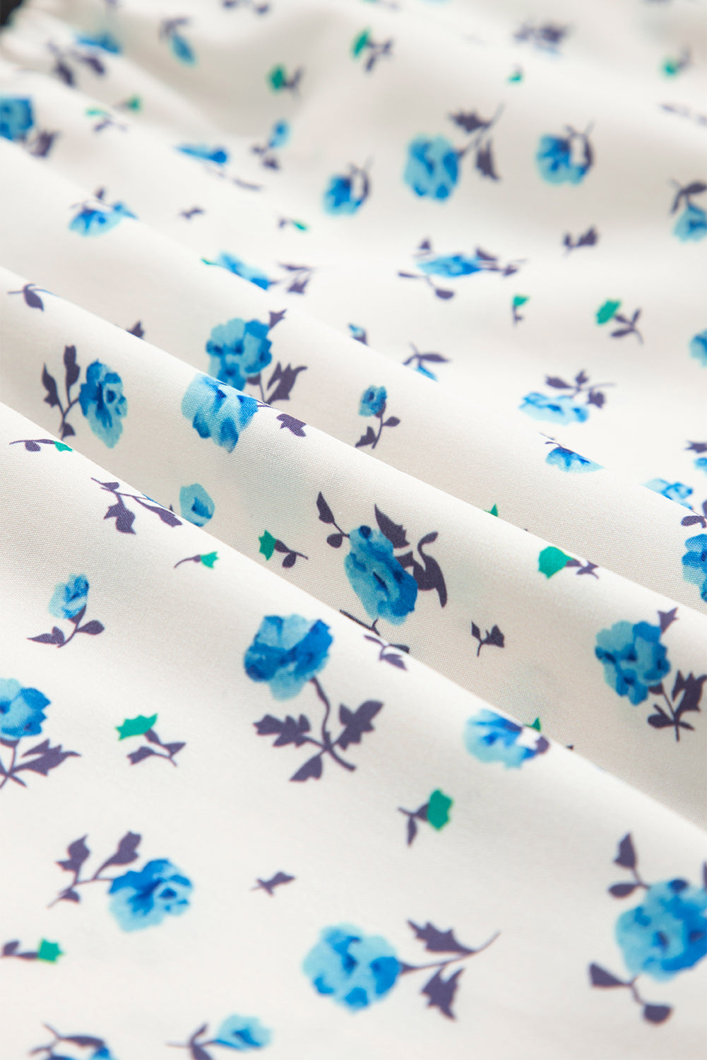 White Contrast Trim Floral Puff Short Sleeve Shirt BB Fashion Outlet