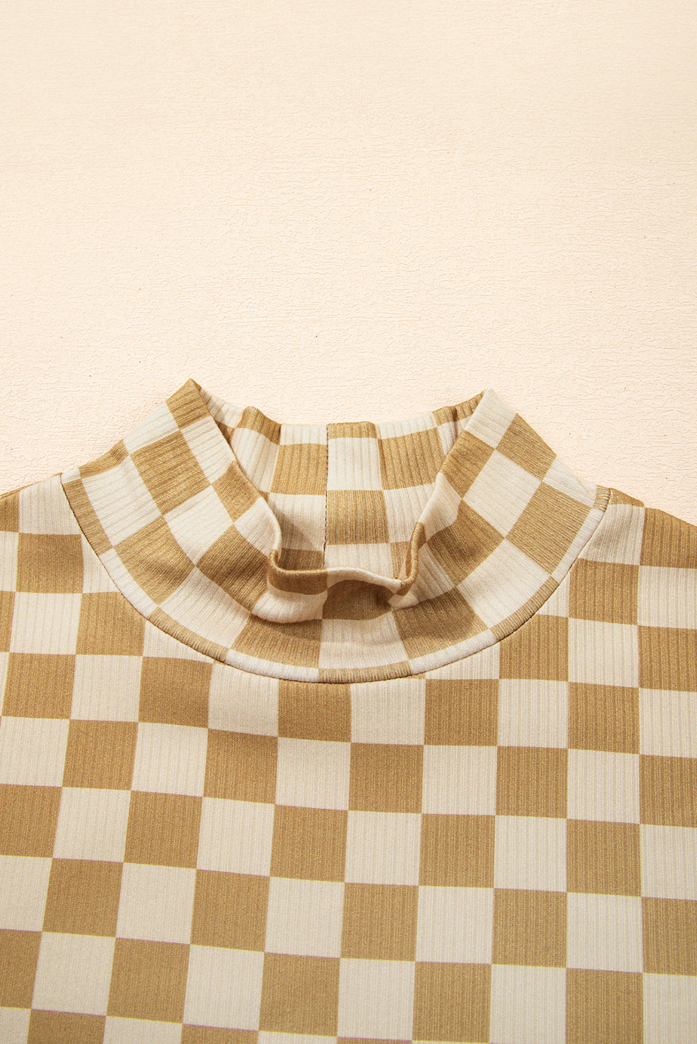 Check Pattern Turtleneck Ribbed Slim Long Sleeve Tee - eAura