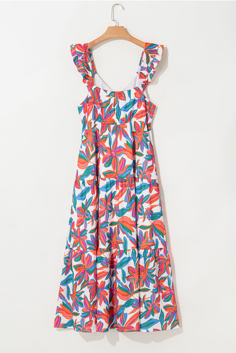 Red Boho Floral Ruffled Strap V Neck Maxi Dress - BB Fashion Outlet