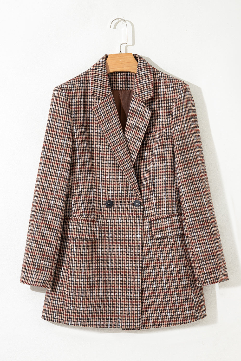 Brown Houndstooth Lapel Collar Blazer eAura