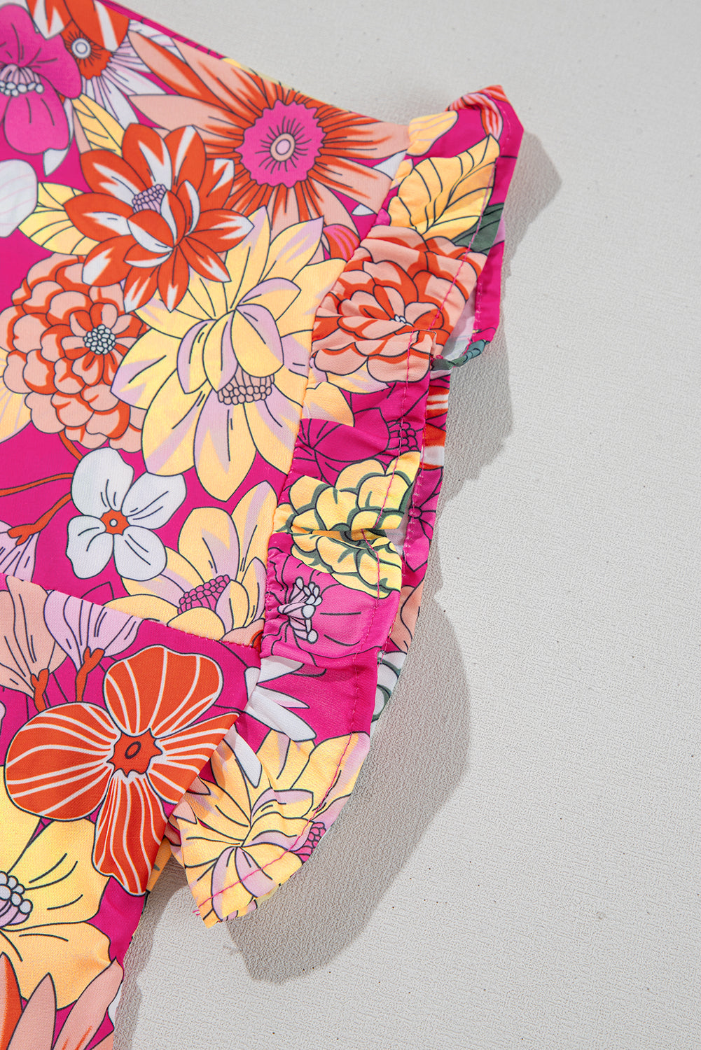 Rose Plus Size Floral Print Ruffle Short Sleeve Blouse BB Fashion Outlet