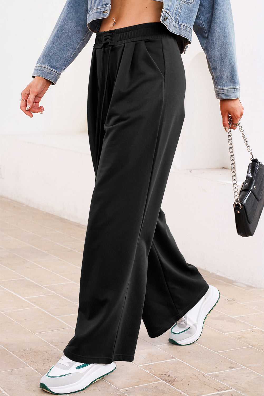 Tied Elastic High Waist Pleated Detail Sweatpants - eAura