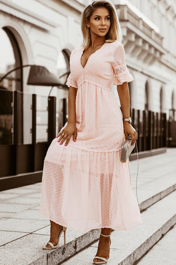 Swiss Dot Lace Trim Maxi Dress eAura
