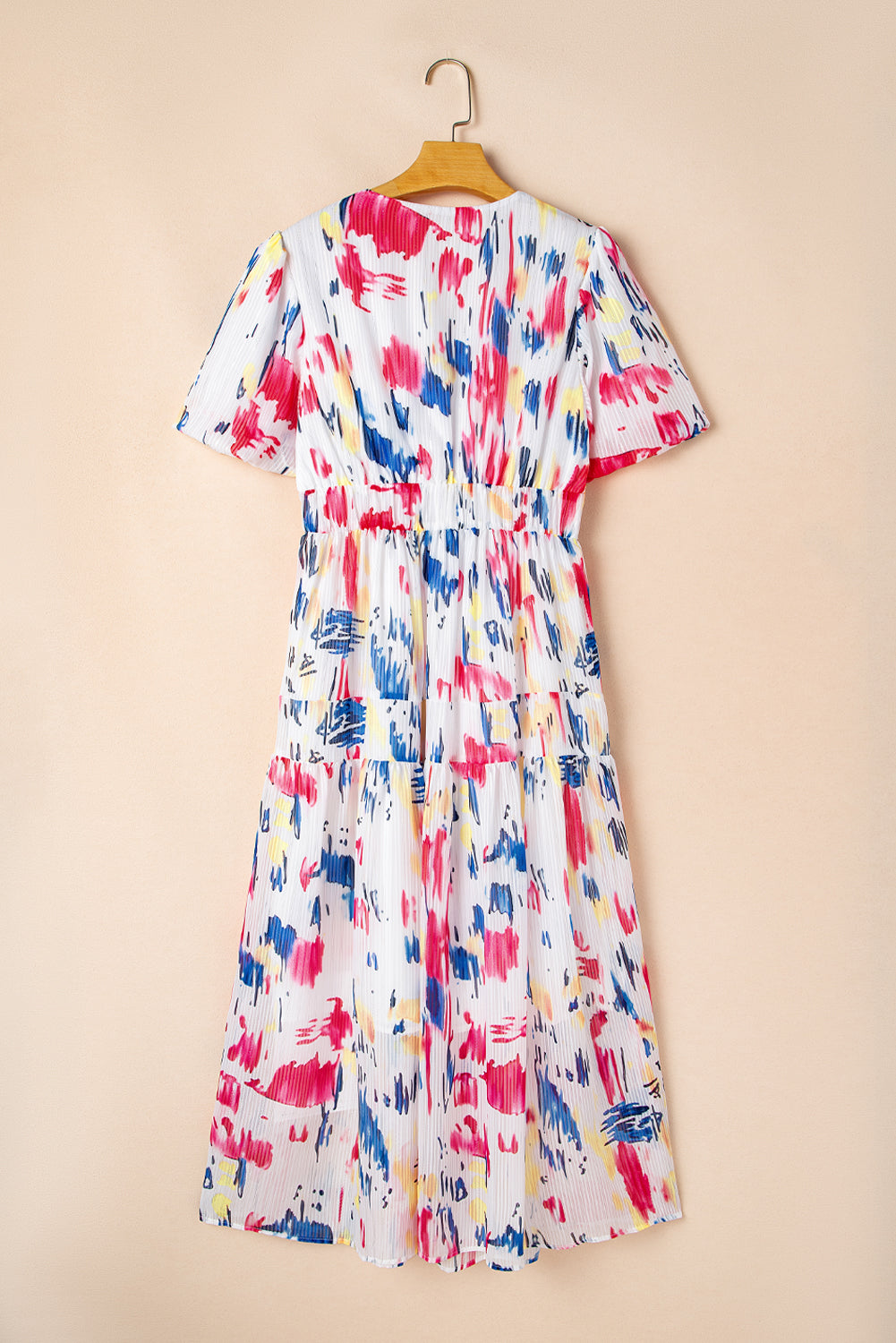 Rose Abstract Print Short Puff Sleeve Tiered Maxi Dress eAura