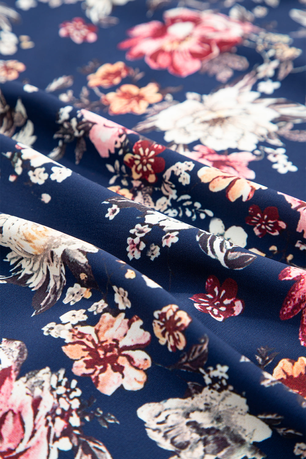 Blue Floral Short Sleeve Scoop Neck Casual Blouse eAura