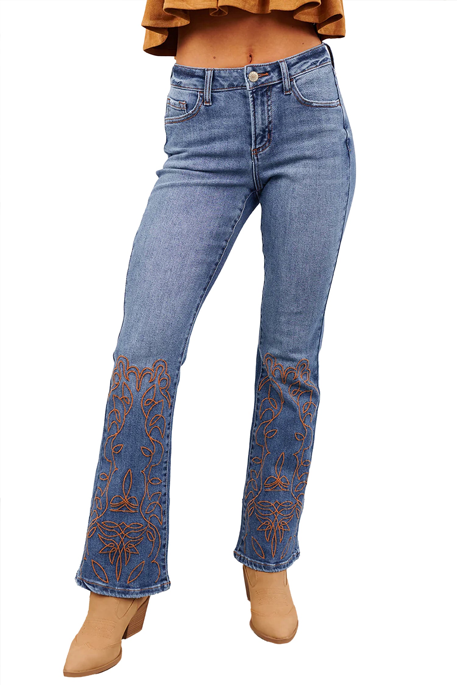 Ashleigh Blue Embroidered Flare Leg Jeans – Dark Blue