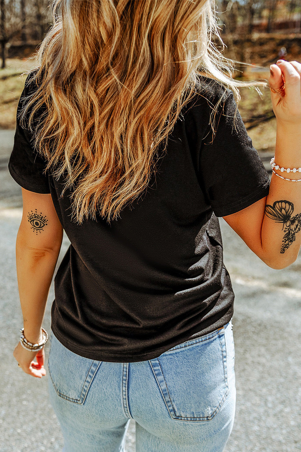 Black Western Cowboy Transfer Vinyl Process Graphic Crewneck Tee