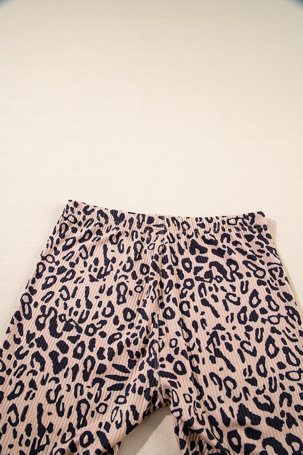 Khaki Leopard Print Ribbed Textured Knit Bicycl Shorts eAura