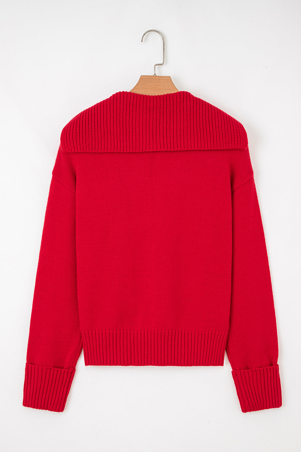 Collared V-Neck Ribbed Edge Sweater - eAura