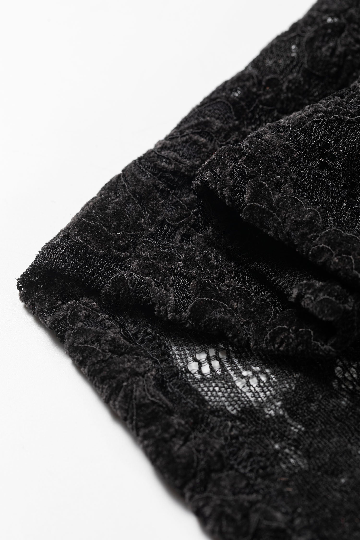 Elegant Stand Neck Lace Long Sleeve Top – Black