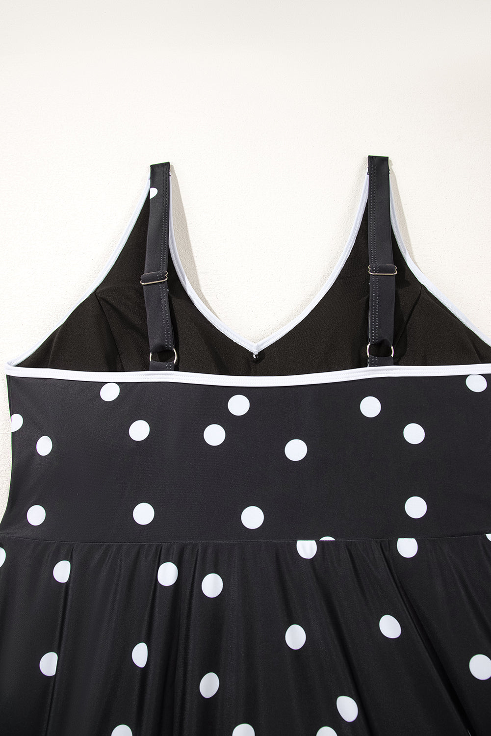 Black Polka Dot/Colourblock Trim V Neck Plus Size Swim Dress BB Fashion Outlet