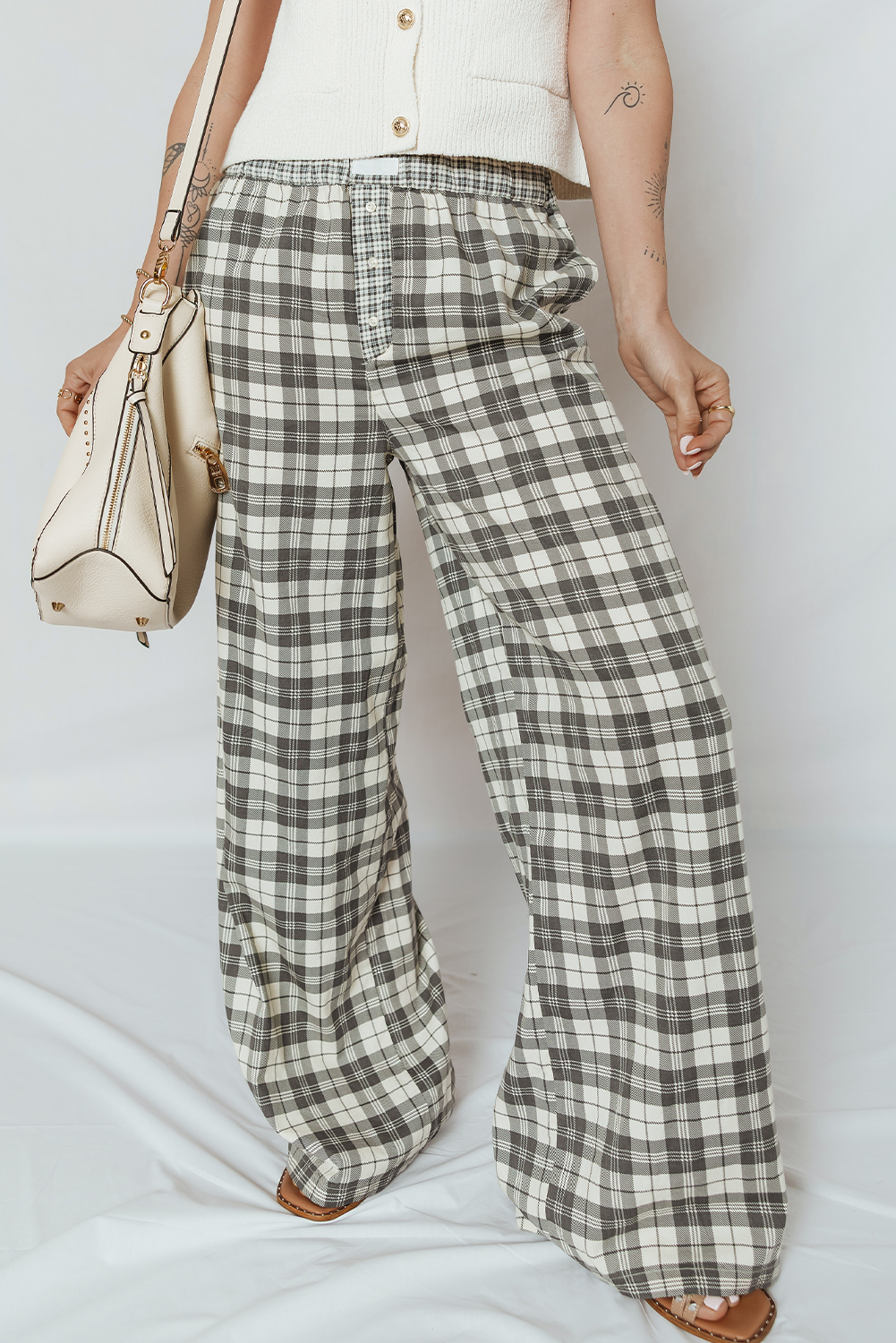 Plaid Wide Leg Casual Pants - eAura