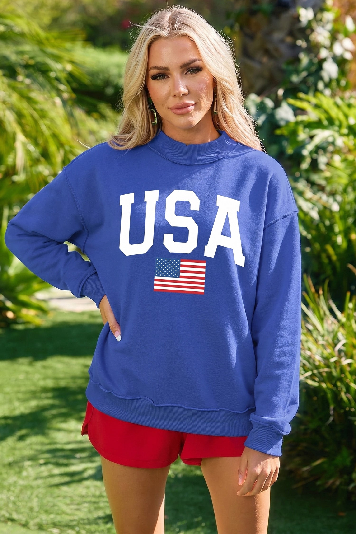 Reversible USA Graphic Mock Neck Sweatshirt