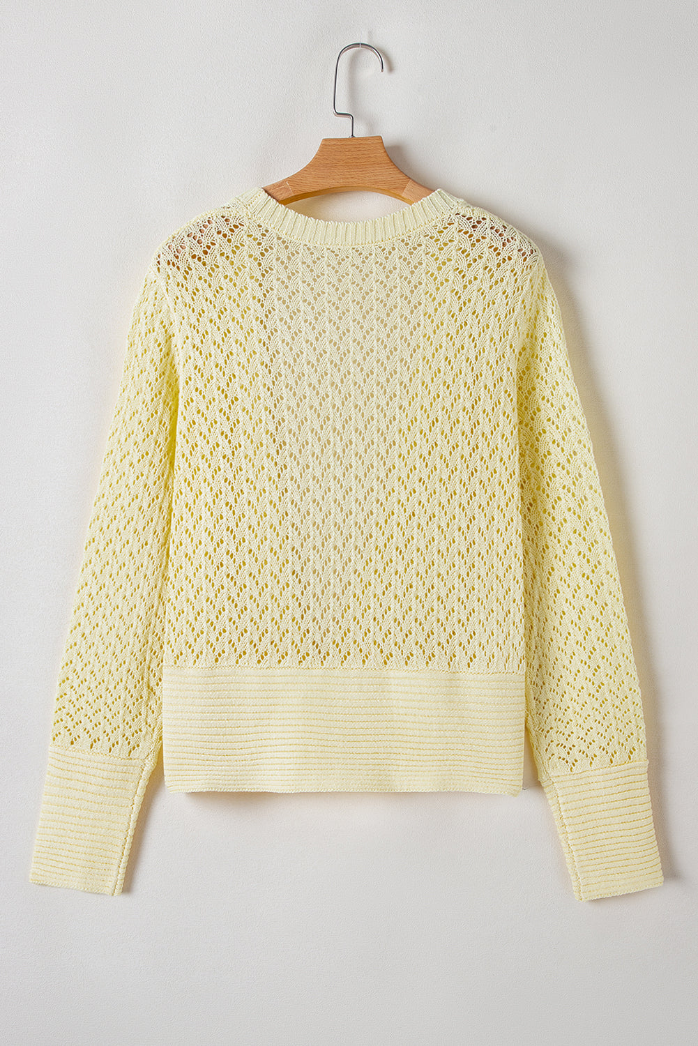 Yellow Cream Pointelle Knit Open Front Short Cardigan eAura