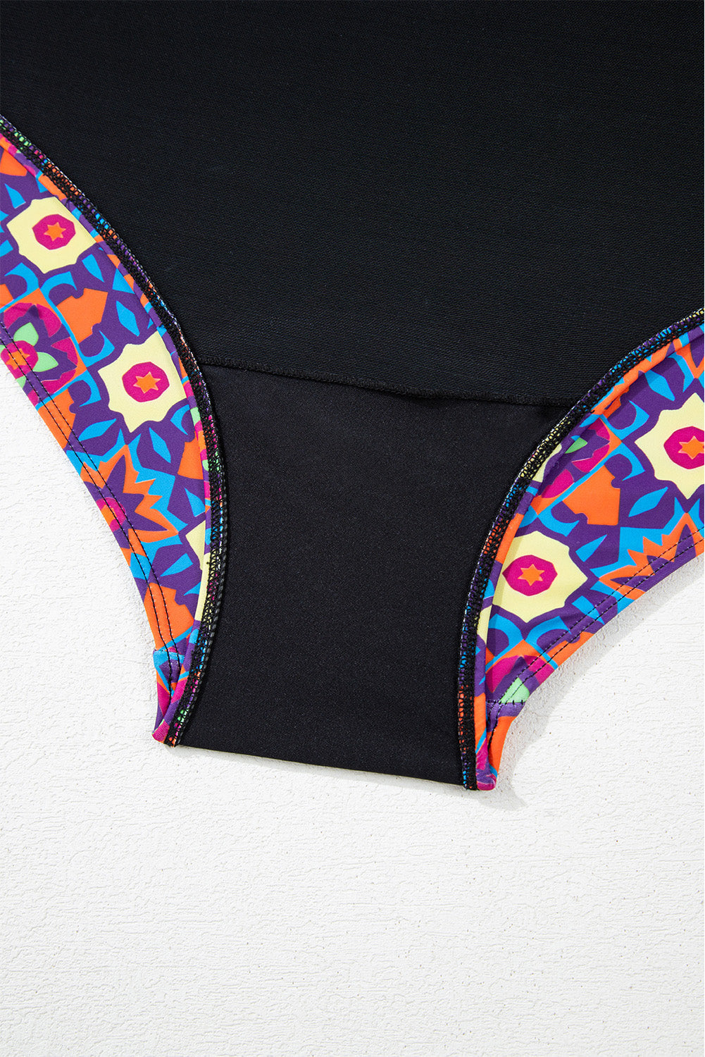 Black Drawstring Tied Front Flared Top Geometric Print Bottom Plus Size Tankinis BB Fashion Outlet