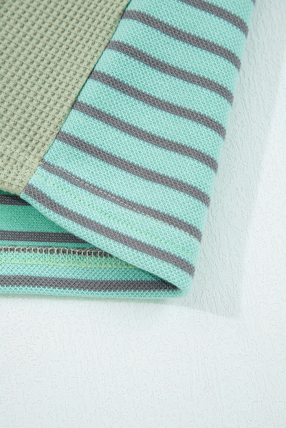 Exposed Seam Waffle Striped Patchwork Baggy Pullover - eAura
