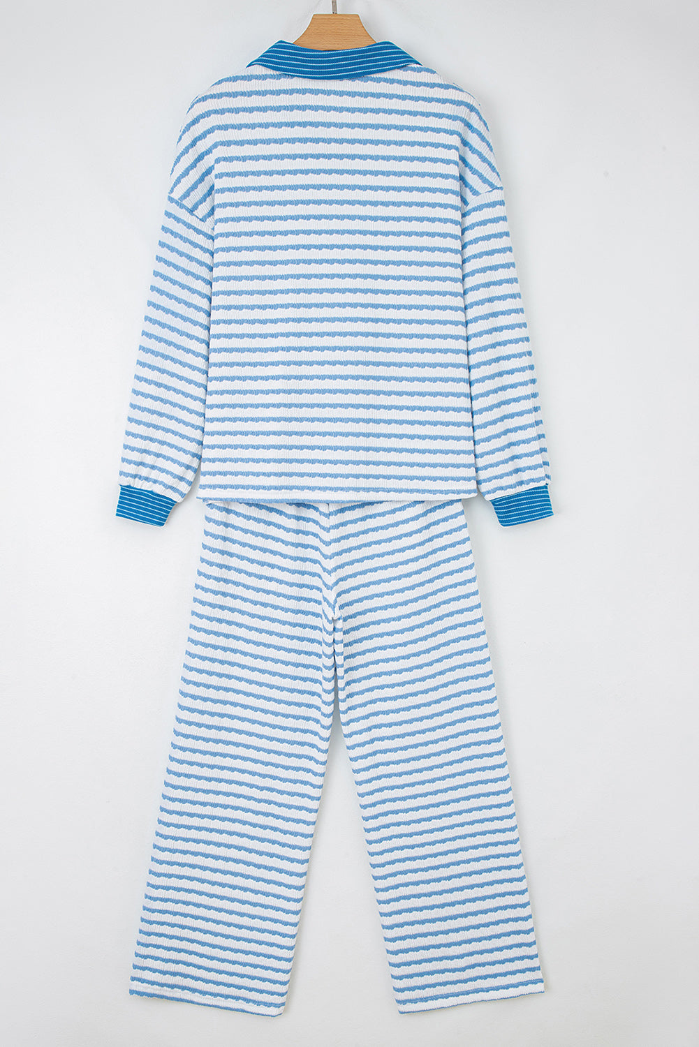 Striped Collared Pullover Top and Drawstring Trousers Co-ord Set - eAura