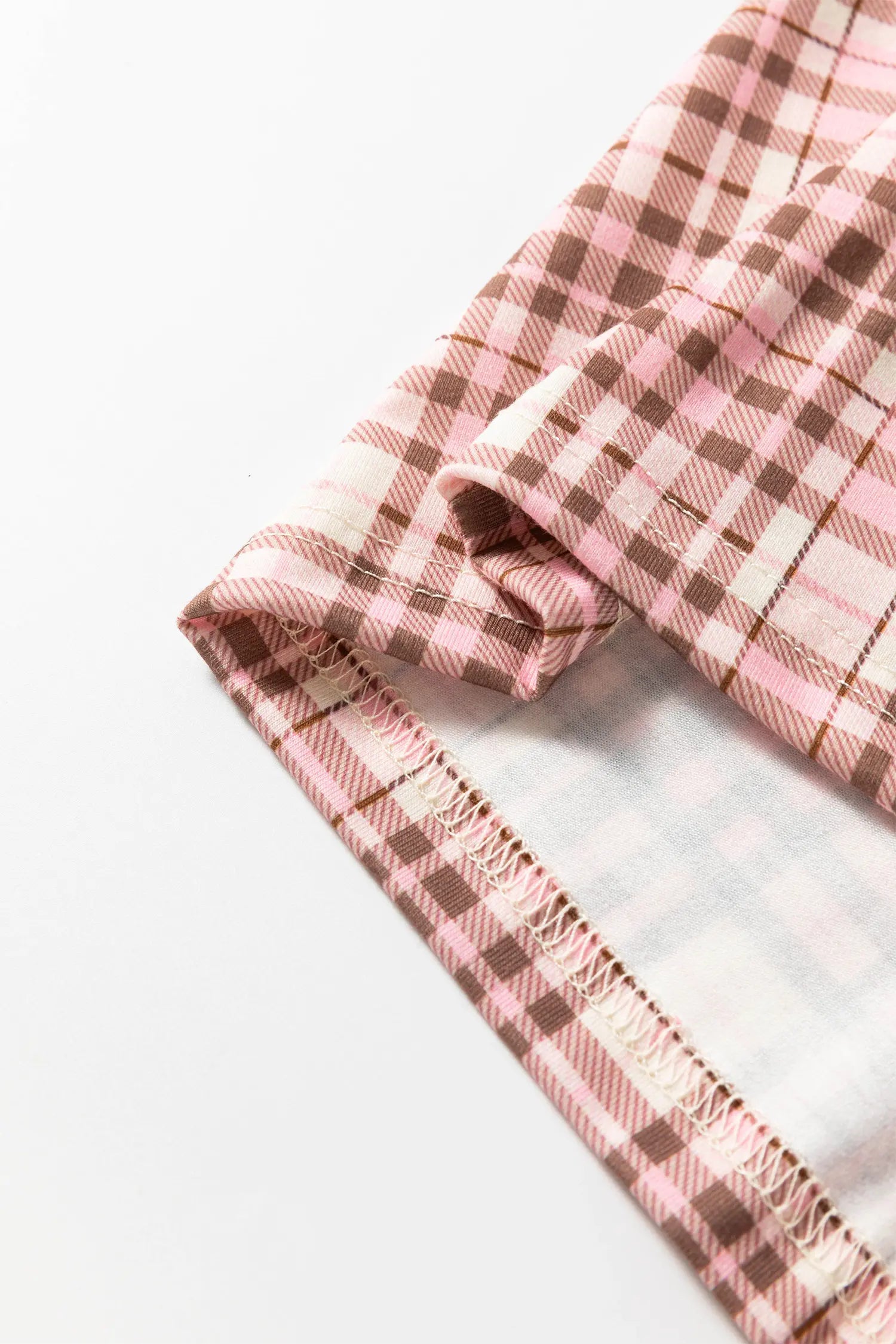 Plaid Patch Pockets Long Sleeve Pyjamas Lounge Set – Pink
