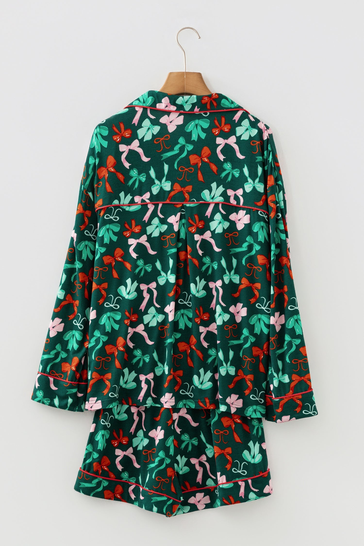Festive Bow Print Long Sleeve Shirt and Pyjama Short Set - Loungewear & Sleepwear/Pyjama Shorts