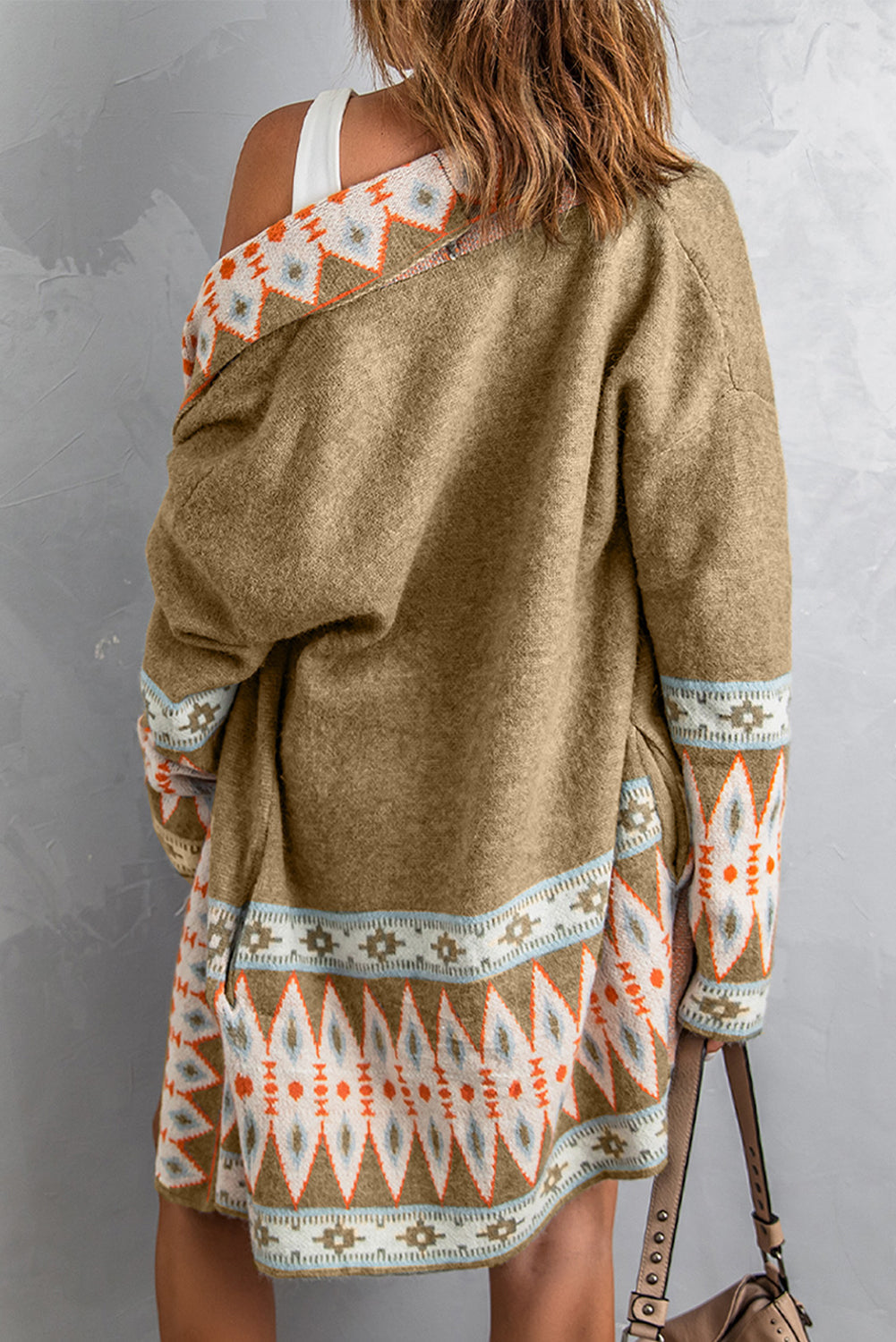 Aztec Print Open Front Knitted Cardigan BB Fashion Outlet