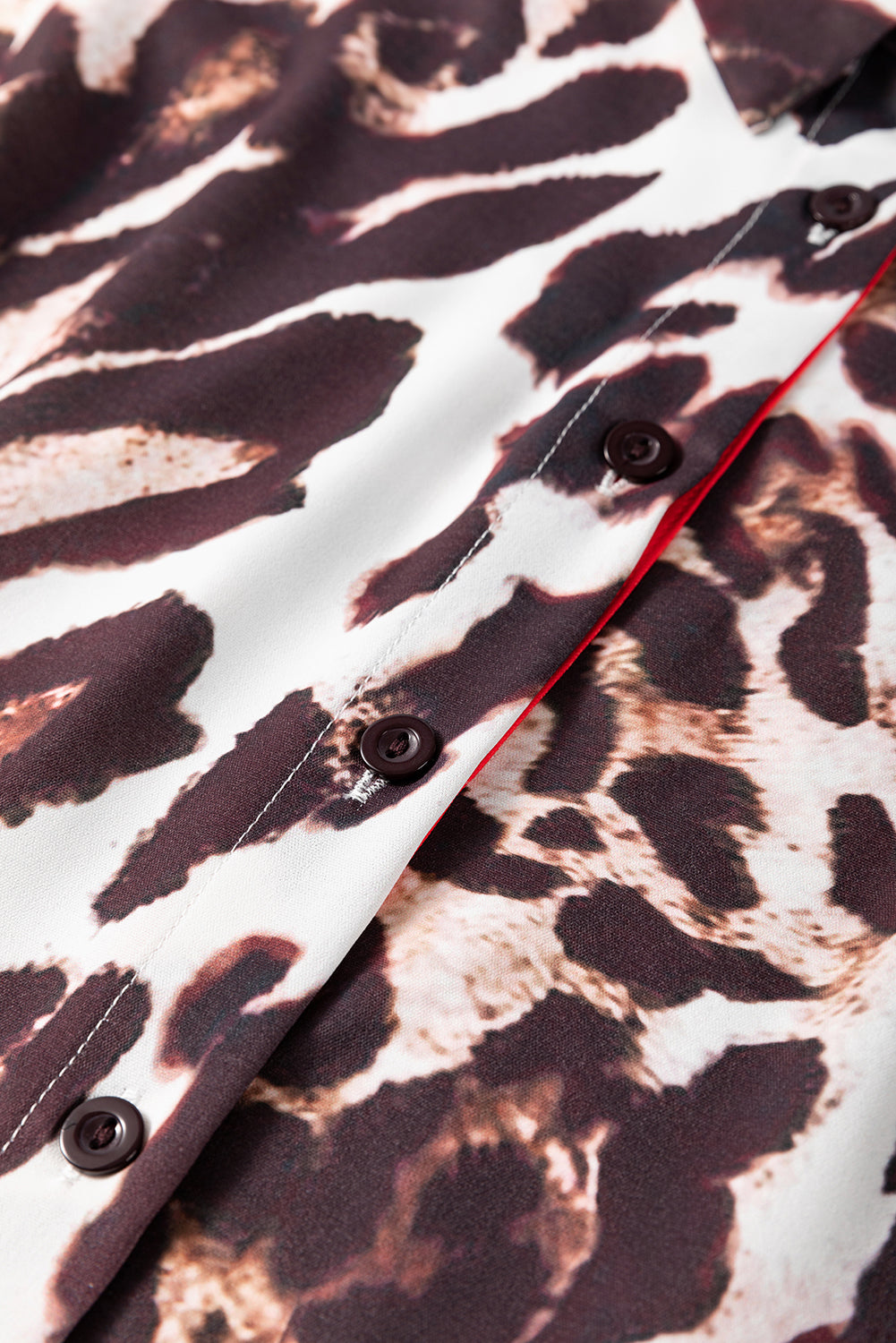 Dark Brown Contrast Trim Patchwork Leopard Print Half Sleeve Shirt eAura